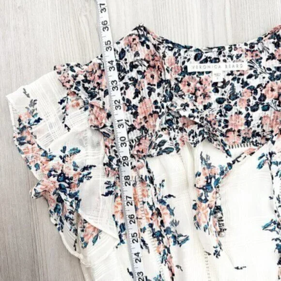 Veronica Beard Amica Floral Ruffle Silk Tiered Skirt Dress White Pink Size 2 - Picture 11 of 12